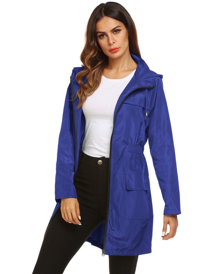 LOMON Womens Lightweight Waterproof Rain Jacket Active Outdoor Hooded Raincoat with Pockets Royal blue M - Image 4